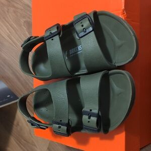 Birkenstock Milano Olive Sandals with Black Buckles